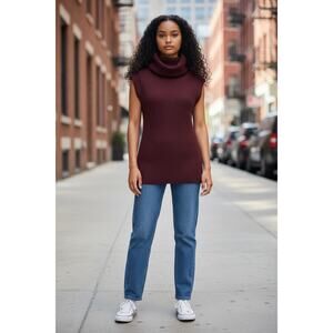 Dolce & Gabbana Wool Sweater Tunic Burgundy Sleeveless Turtleneck Italy XS S